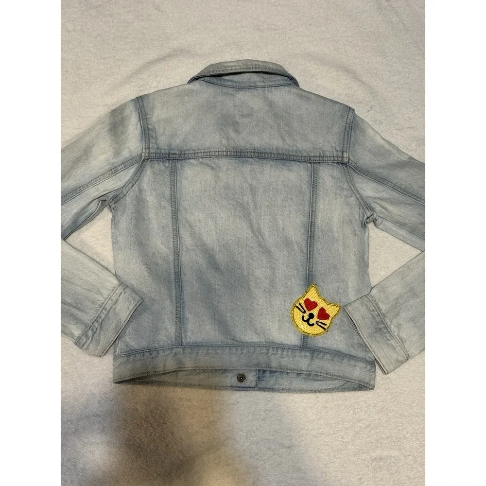 Gap Kids XL Emoji Patch Denim Jacket Light Wash Girl‎ 12-13Y Sequin Fun SPR18